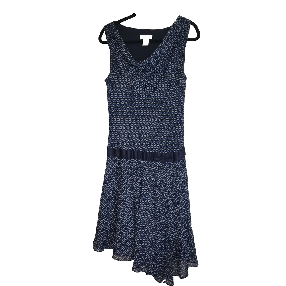 Vintage Miss Dorby Dress Sz 12 Blue Asymmetrical Bottom Chiffon Retro Preppy 80s